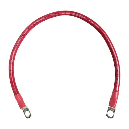 Remington Industries Marine Battery Cable, 4 AWG Gauge, Tinned Copper w/ Red PVC, 24" Length, 5/16" Lugs 4-5MBCRED24